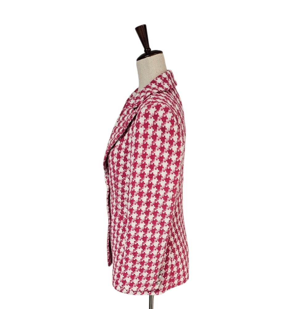 Wayf‎ Houndstooth Barbie Pink Y2K Tweed Blazer Jacket Small Preowned - Picture 4 of 9